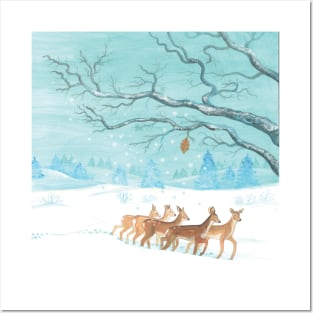 Roe Deer in white Winter Posters and Art